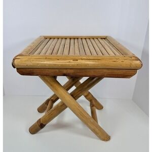 Bamboo Rattan Folding Plant Stand Table Riser 11.5" Cottage Core Decor